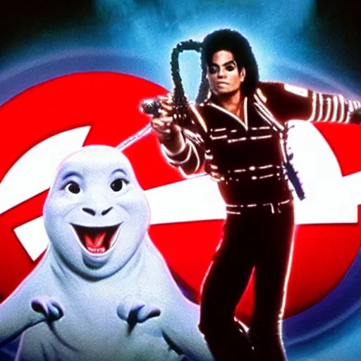 Image similar to stunning awe inspiring michael jackson as a ghostbuster in the movie ghostbusters, movie still 8 k hdr atmospheric lighting