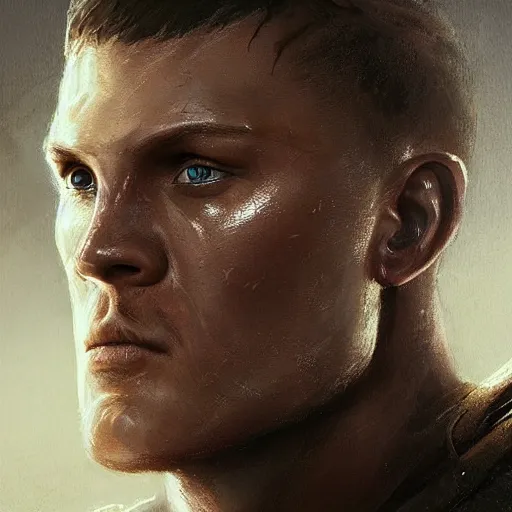 Image similar to portrait of a man by greg rutkowski, alexander ludwig as a colonial marine from aliens franchise, he is about 3 0 years old, military composure, wearing the tactical gear of the colonial marines, highly detailed portrait, digital painting, artstation, concept art, smooth, sharp foccus ilustration, artstation hq