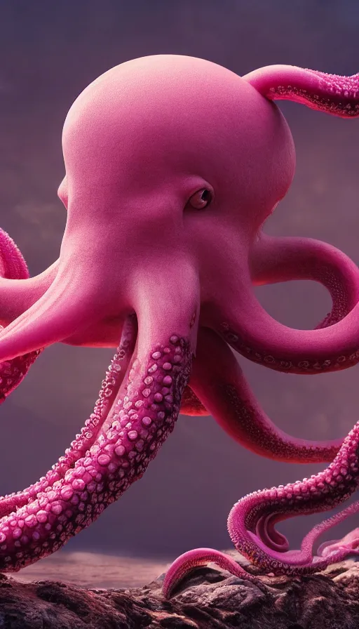 Image similar to A octopus centered-photograph of a pink elephant, film still, dynamic action pose, National Geographic, insane detail, intricate, highly detailed, Zeiss Lens, DSLR photography, smooth, sharp focus, Unreal Engine 5, Octane Render, Redshift, 8K