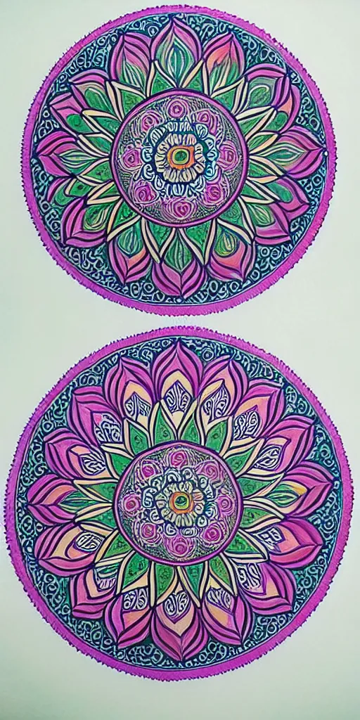 Prompt: a very intricate gaint lotus mandala half painted