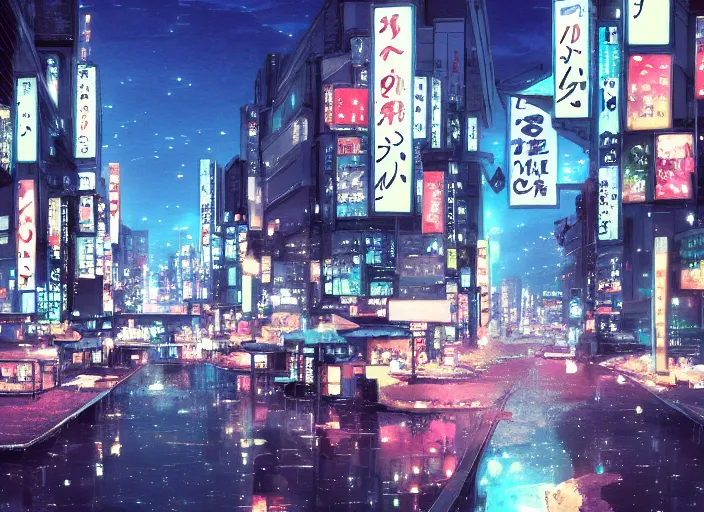 Image similar to beautiful anime landscape of tokyo at night by makoto shinkai