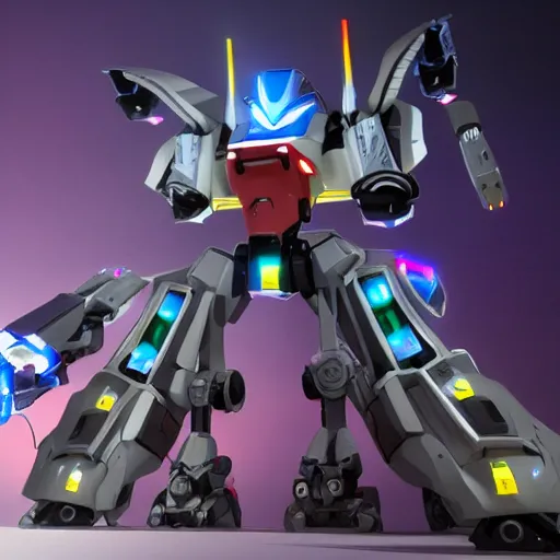 Prompt: Mecha Voltron with giant dachshund robots, cyberpunk