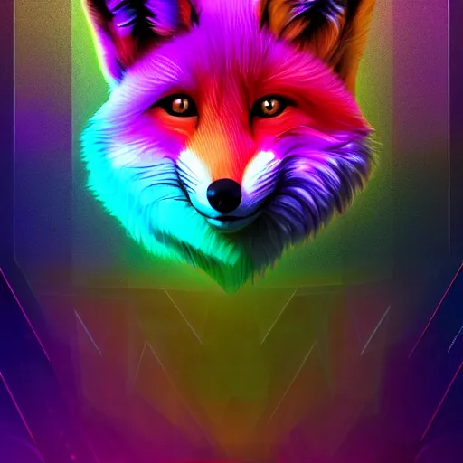 Prompt: digital geometry fox, retrowave palette, digital world, highly detailed, electric breeze, anatomically correct vulpine, synth feel, fluffy face, ear floof, flowing fur, super realism, accurate animal imagery, 4 k digital art