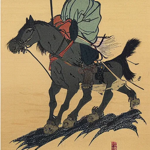 Image similar to pack horse by hokusai