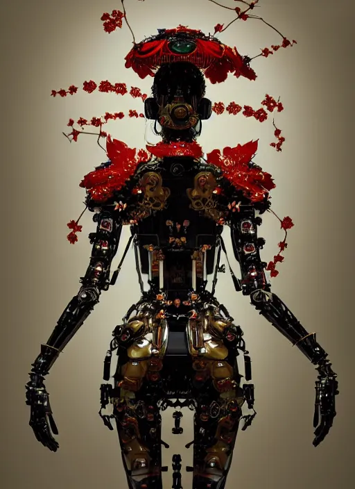 Prompt: portrait of a organic seductive cybernetic latex geisha mecha, imari, modern fine art, fractal, in the style of ghosts in the machine, intricate ornaments, elegant, highly detailed, digital photography, subsurface scattering, by greg rutkowski,