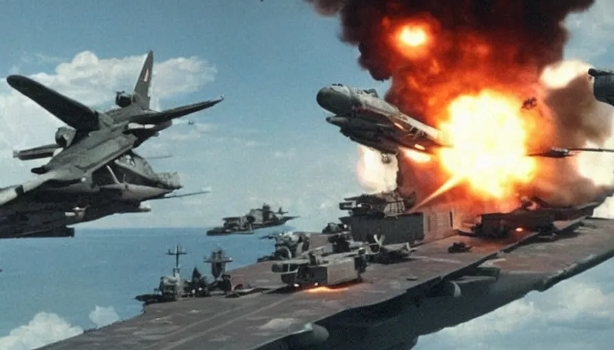 Prompt: big budget movie about a world war 2 spaceship battle using aircraft carriers