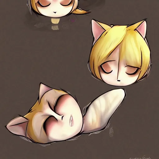 Image similar to sleeping chibi cat deviantart artstation cgsociety