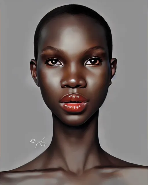 Image similar to portrait of Alek Wek as Anime girl cute-fine-face, full body! pretty face, realistic shaded Perfect face, fine details. Anime. realistic shaded lighting by Ilya Kuvshinov Giuseppe Dangelico Pino and Michael Garmash and Rob Rey