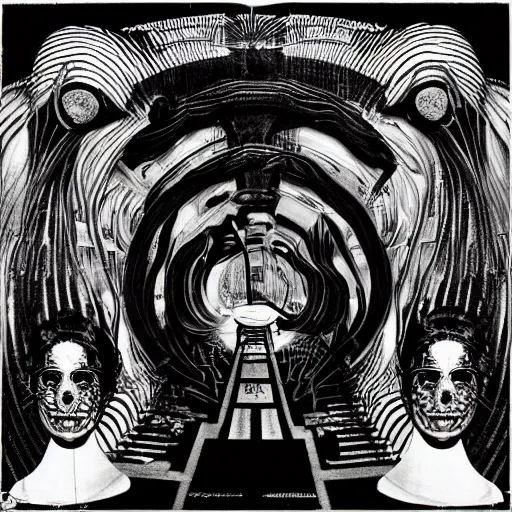 Image similar to post - punk new age album cover, psychedelic, black white pink, magic, giger h. r.