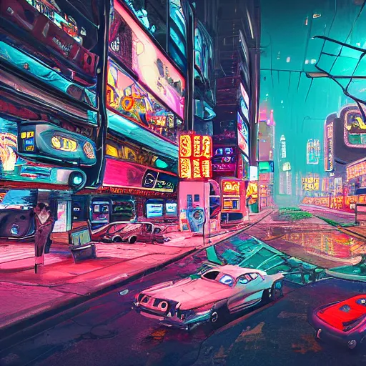 Prompt: route 6 6 in the year 4 0 0 0, futuristic cyberpunk urban grunge, detailed, hyperrealistic, first person pov