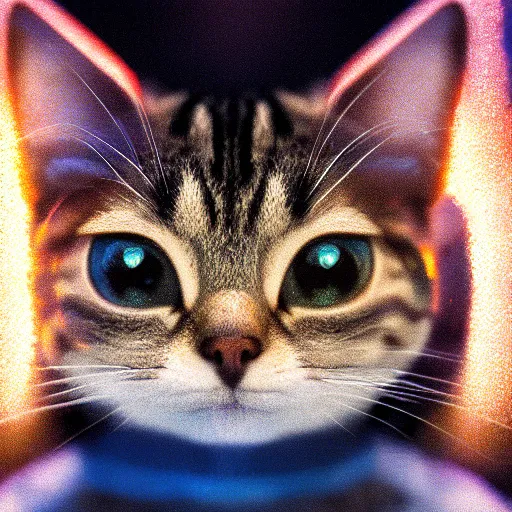 Image similar to portrait of lil bub, splash art, movie still, cinematic lighting, dramatic, octane render, long lens, shallow depth of field, bokeh, anamorphic lens flare, 8 k, hyper detailed, 3 5 mm film grain