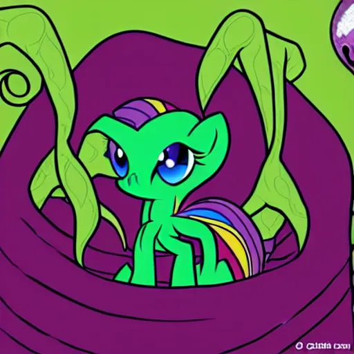 Prompt: cthulhu meets my little pony