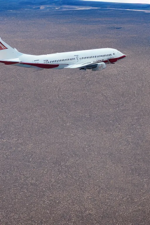 Image similar to Travel Ad, plane flying above a drying landscape