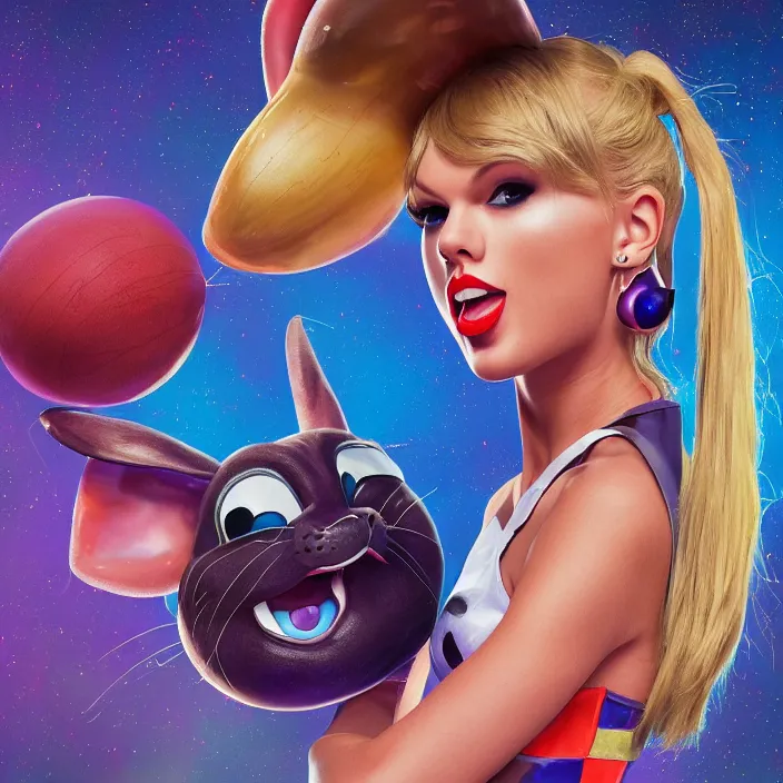 Image similar to portrait of Taylor Swift as Lola Bunny in Space Jam 1996. ears. intricate abstract. intricate artwork. by Tooth Wu, wlop, beeple, dan mumford. octane render, trending on artstation, greg rutkowski very coherent symmetrical artwork. cinematic, hyper realism, high detail, octane render, 8k, iridescent accents