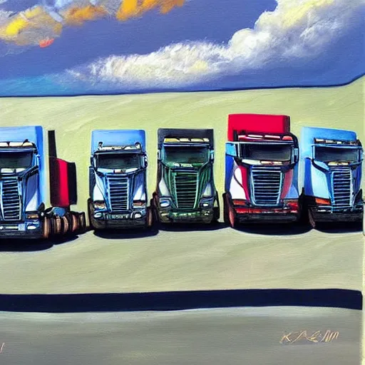 Image similar to an awesome painting with trucks by peter klasen