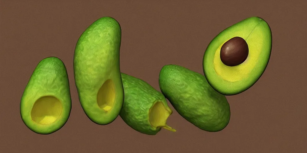 Prompt: “persistence of avocados by Jhonen Vasquez, 3D rendered, highly detailed, trending on artstation”