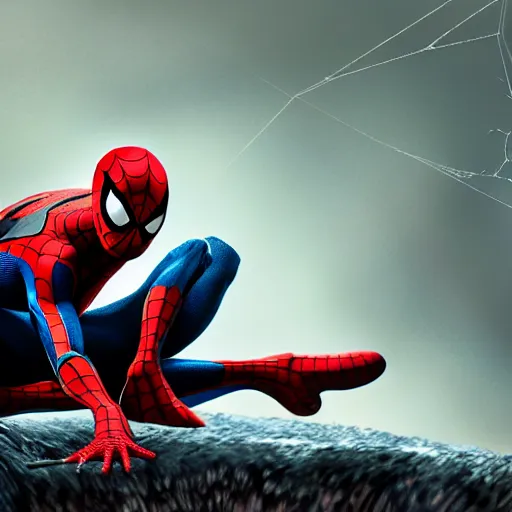 Image similar to spider - man sit on the raccoon and eating donuts, concept art, trending on artstation, highly detailed, intricate, sharp focus, digital art, 8 k