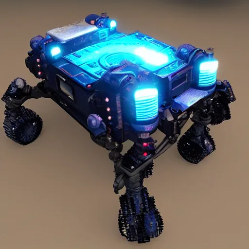Image similar to small cyberpunk robot rover