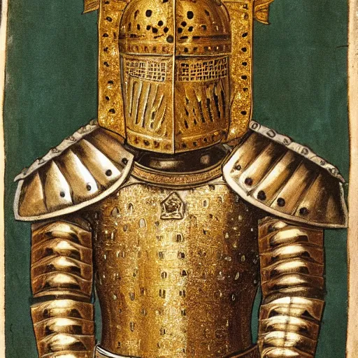 Prompt: A medieval knight wearing a golden armour, extremely detailed