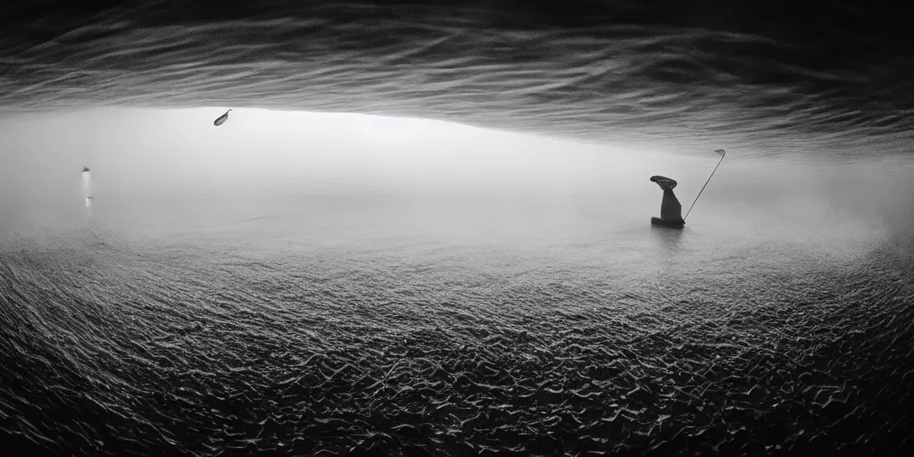 Prompt: a great photograph of the most amazing golf hole in the world under water, fish everywhere, perfect light, ambient light, 5 0 mm, golf digest, top 1 0 0, fog