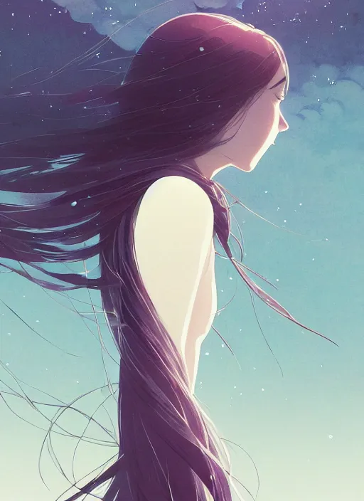 Image similar to portrait of a girl, cloudy sky background lush landscape ln illustration concept art lotr anime key visual portrait long flowing hair fine detail delicate features gapmoe kuudere trending pixiv by victo ngai fanbox by greg rutkowski makoto shinkai takashi takeuchi studio ghibli