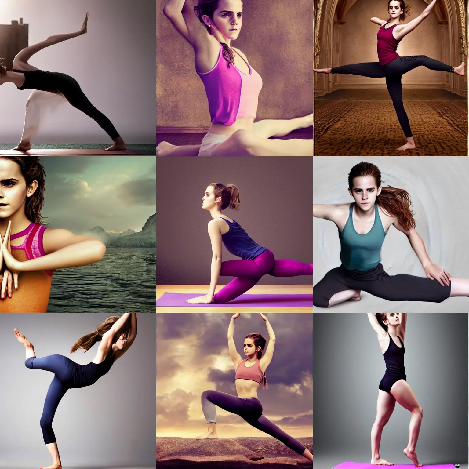 Prompt: beatiful Emma Watson in yoga pose, Marjaryasana and Bitilasana, photo hyper realistic, full-body, ultra detailed, 4k