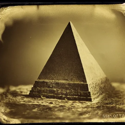 Image similar to tintype photo, underwater, pyramid