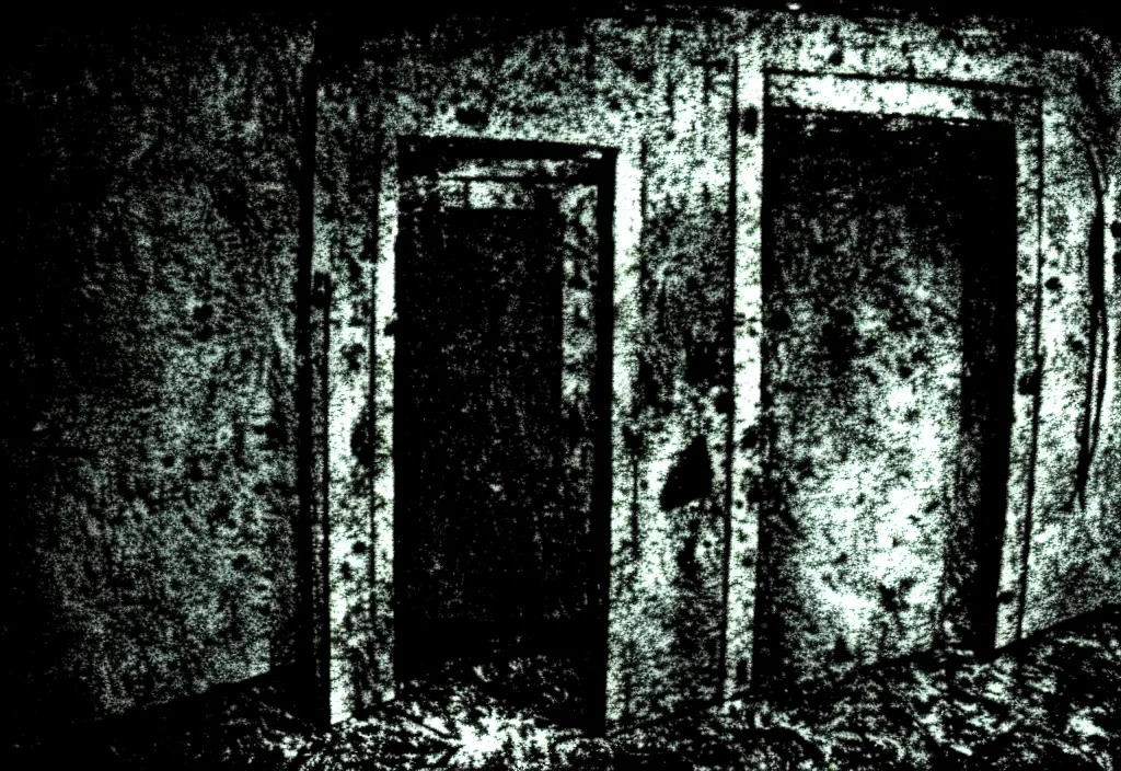 Prompt: a film still of a mysterious portal into a horrifying universe, scifi, horror, photo, nightmare, found footage, film grain, creepy