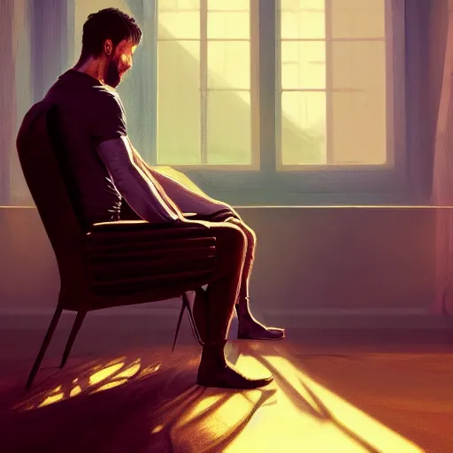 Prompt: half - car - man sitting in a chair in his living room with sunlight pouring in through a window, portrait, fantasy, beautiful face, vivid colors, elegant, concept art, sharp focus, digital art, hyper - realistic, 4 k, unreal engine, highly detailed, hd, dramatic lighting by brom, trending on artstation