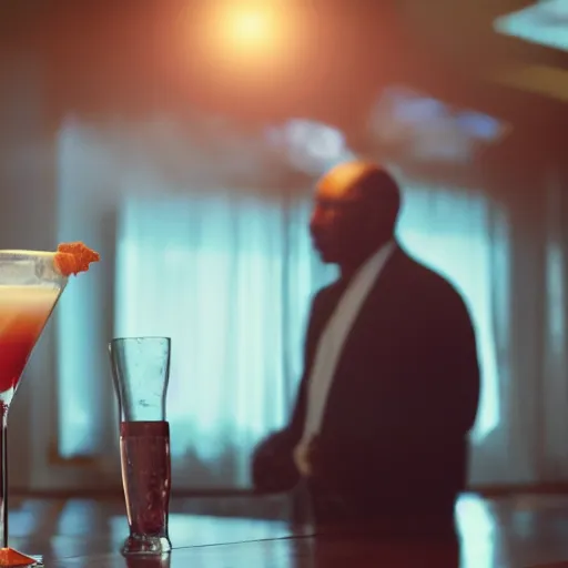 Prompt: Bill Cosby as a mixologist, cinematic lighting, dramatic, octane render, long lens, shallow depth of field, bokeh, anamorphic lens flare, 8k, hyper detailed, 35mm film grain