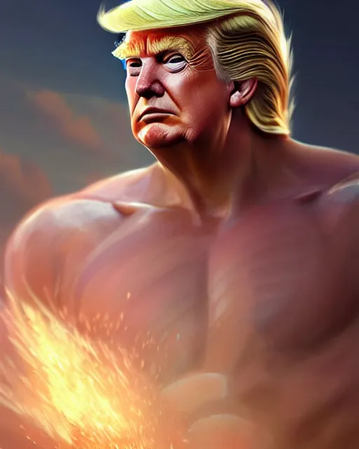 Image similar to character concept art of donald trump as poseidon in a dynamic pose | cute - fine face, pretty face, realistic shaded perfect face, fine details by stanley artgerm lau, wlop, rossdraws, james jean, andrei riabovitchev, marc simonetti, and sakimichan, tranding on artstation