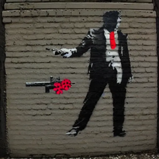 Prompt: flower gun, banksy