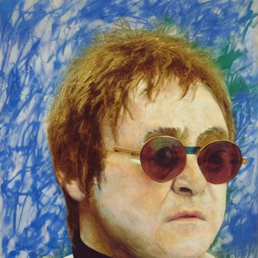 Image similar to an oil painting of elton john lennon crying by cy twombly