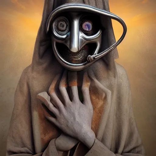 Image similar to sandman god of dreams wearing an plague - doctor mask, delivering dimensional consciousness, by patrick woodroffe, by igor morski, by laurie lipton, cinematic lighting, volumetric lighting, neosurrealism, realistic shadows, rendered in octane, fantasy