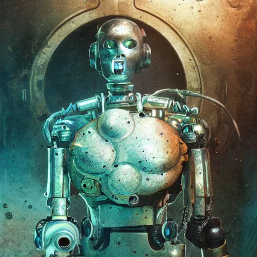 Image similar to a photograph of a robot endoskeleton submerged and rusted in the water, cinematic, volumetric lighting, f 8 aperture, cinematic eastman 5 3 8 4 film, photorealistic by greg rutkowski, by stanley artgerm, by alphonse mucha