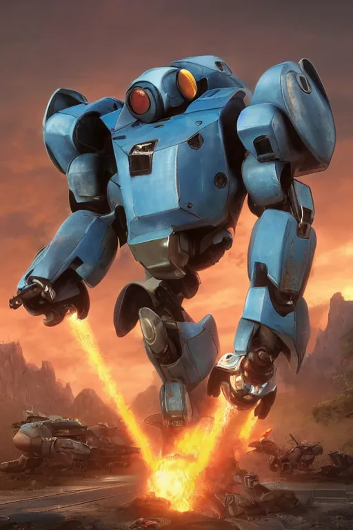 Image similar to mechwarrior 5 : mercenaries mech megaman transformer robot boss tank engine game octane render, 4 k, hd 2 0 2 2 3 d cgi rtx hdr style chrome reflexion glow fanart, global illumination ray tracing hdr fanart arstation by ian pesty by jesper ejsing pixar and disney unreal zbrush central hardmesh