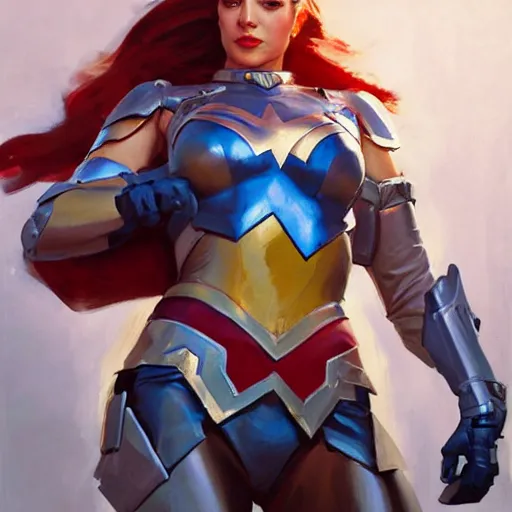 Image similar to greg manchess portrait painting of armored wonderwoman as overwatch character, medium shot, asymmetrical, profile picture, organic painting, sunny day, matte painting, bold shapes, hard edges, street art, trending on artstation, by huang guangjian and gil elvgren and sachin teng