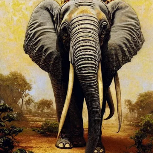 Prompt: srilankan elephant with high - teh steampunk armour baroque style, painting by gaston bussiere, craig mullins, j. c. leyendecker, lights, art by ernst haeckel, john william godward, hammershøi,