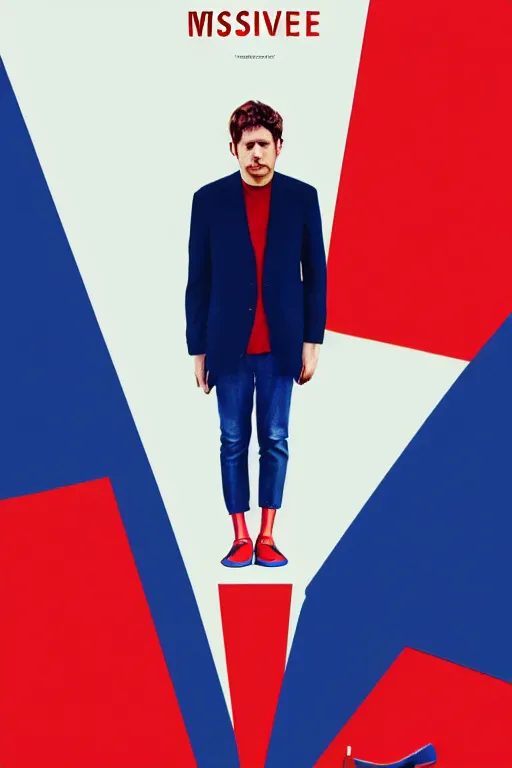 Prompt: minimal movie poster, mismatched red and blue shoes, dramatic