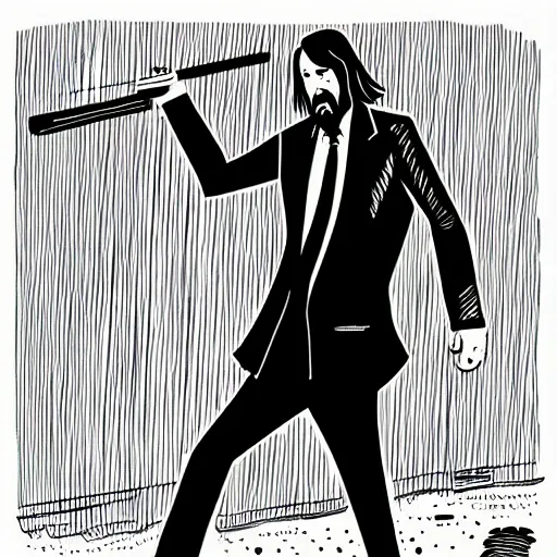 Image similar to mcbess illustration of john wick in the rain