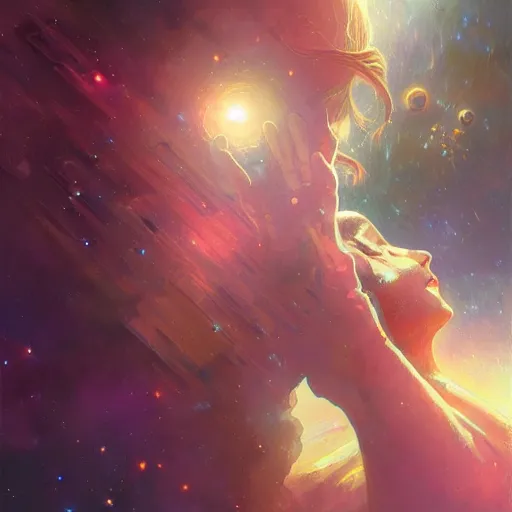 Image similar to How the universe ended, tragic, sad, cosmic and stars and nebula and galaxy, intricate, headshot, highly detailed, digital painting, artstation, concept art, sharp focus, cinematic lighting, illustration, art by artgerm and greg rutkowski, alphonse mucha, cgsociety