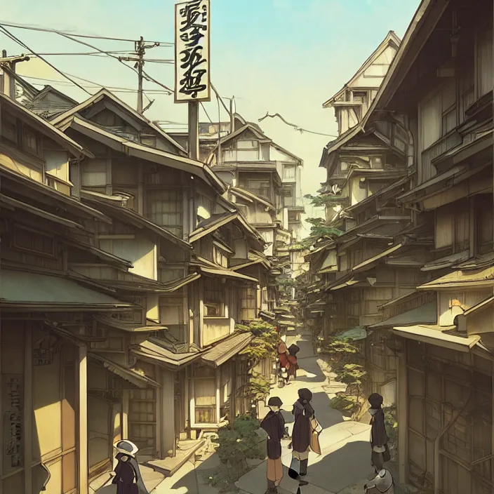 Prompt: empty tokyo neighborhood, spring, in the style of studio ghibli, j. c. leyendecker, greg rutkowski, artem