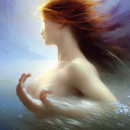 Prompt: dreams of the fae, papery flaking skin, with different colored eyes and flowing hair underwater, three-quarters portrait, intricate, elegant, sharp focus, illustration, highly detailed, digital painting, concept art, matte, by Aleksi Briclot and by Ivan Aivazovsky and by Greg Rutkowski, artgerm, wlop, masterpiece, art nouveau, baroque, fauvism