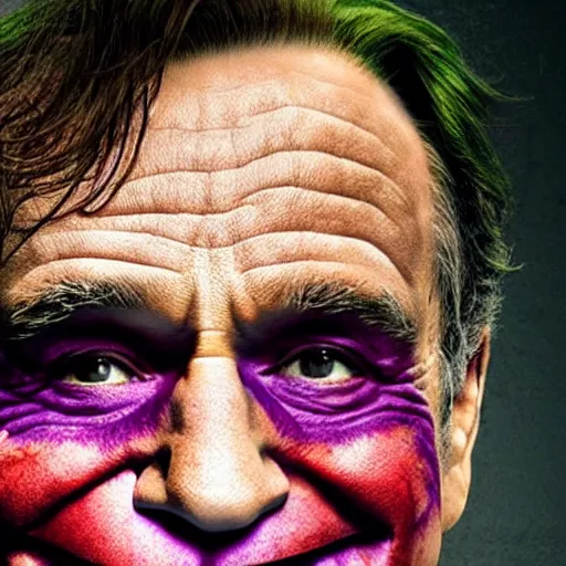 Image similar to (Robin Williams) as The Joker movie still 8k hdr