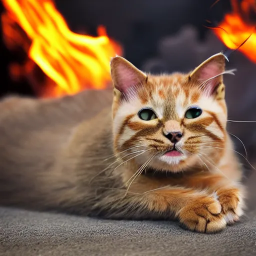 Prompt: burning cat