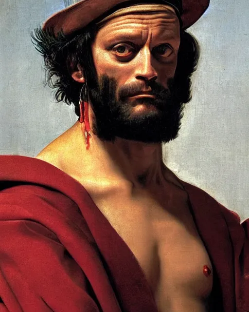 Prompt: a portrait of macho man randy savage painted by caravaggio, oil painting, highly detailed