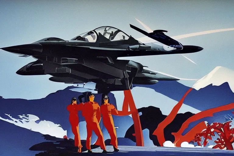 Prompt: an eyvind earle and theodor severin kittelsen collaborative painting of a scene from top gun