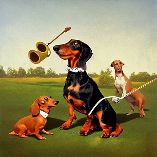 Image similar to dachshund conducting an orchestra, 8 k, color film, photorealistic,