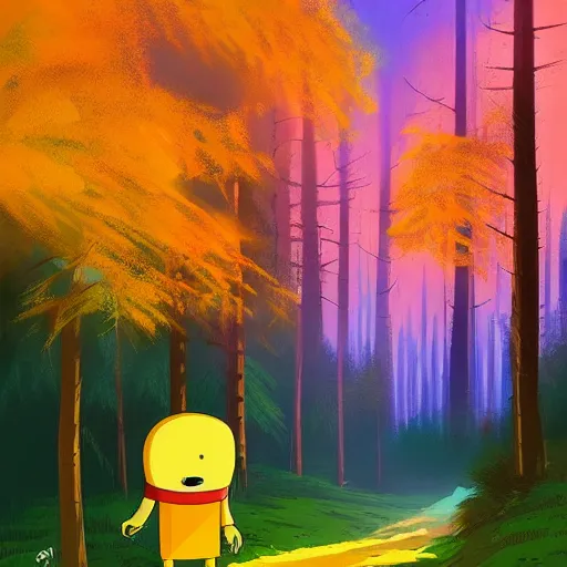 Image similar to Jake from Adventure Time in a beautiful forest by Alena Aenami