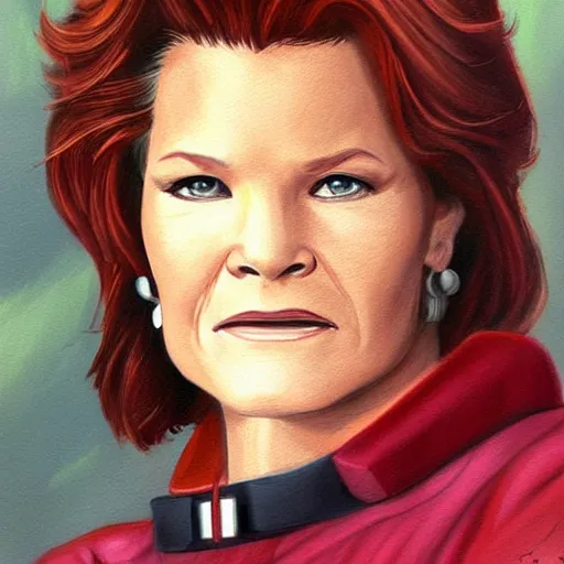 Prompt: captain janeway from star trek voyager. realistic concept art painting.